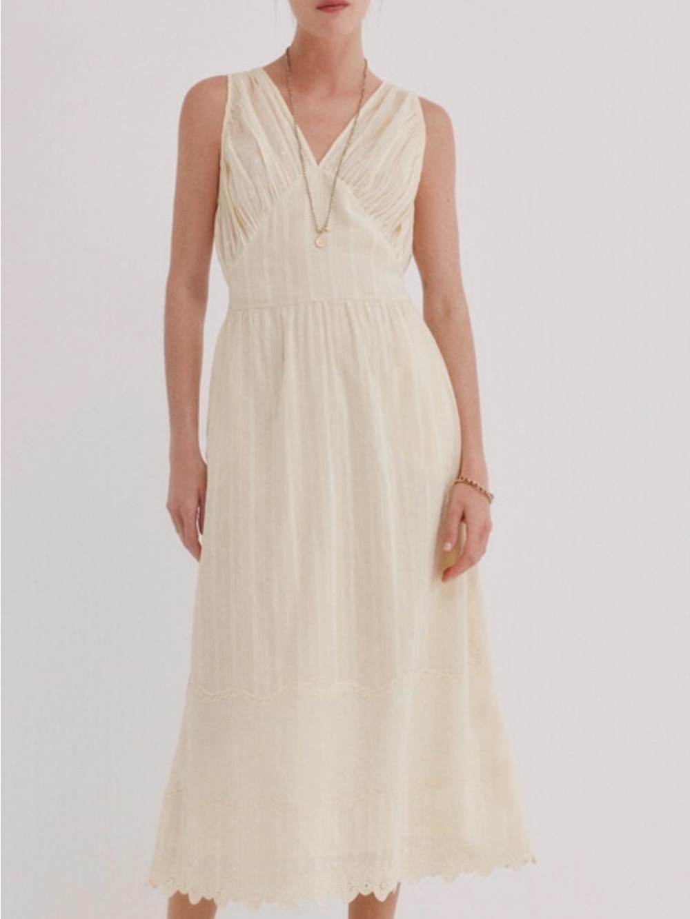 Spain Designer Pedro del Hierro yellow dress V-Neck Midi Sleeveless Lightweight